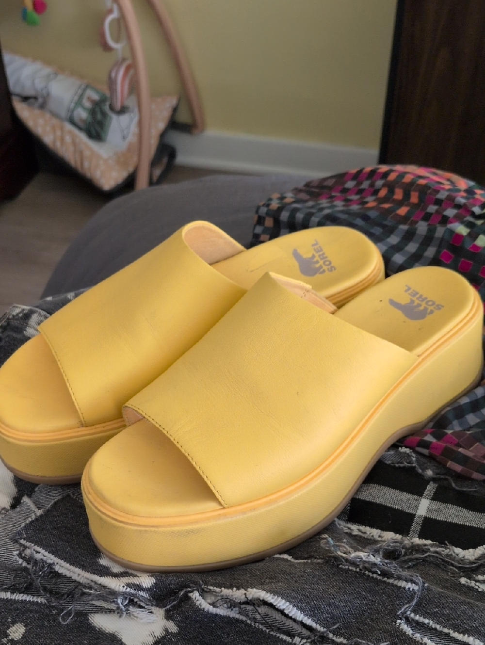 Sorel Yellow Platform Slide Mules